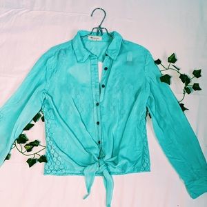 Turquoise Cute Tie up Button up
